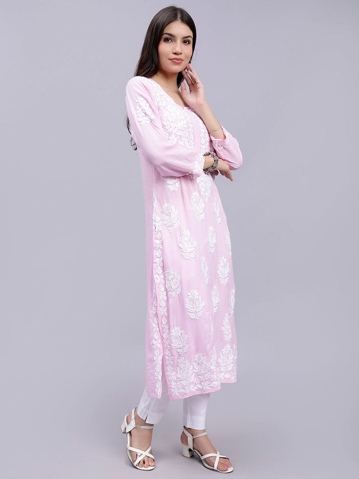 Pink Modal Handwoven Chikankari Kurti