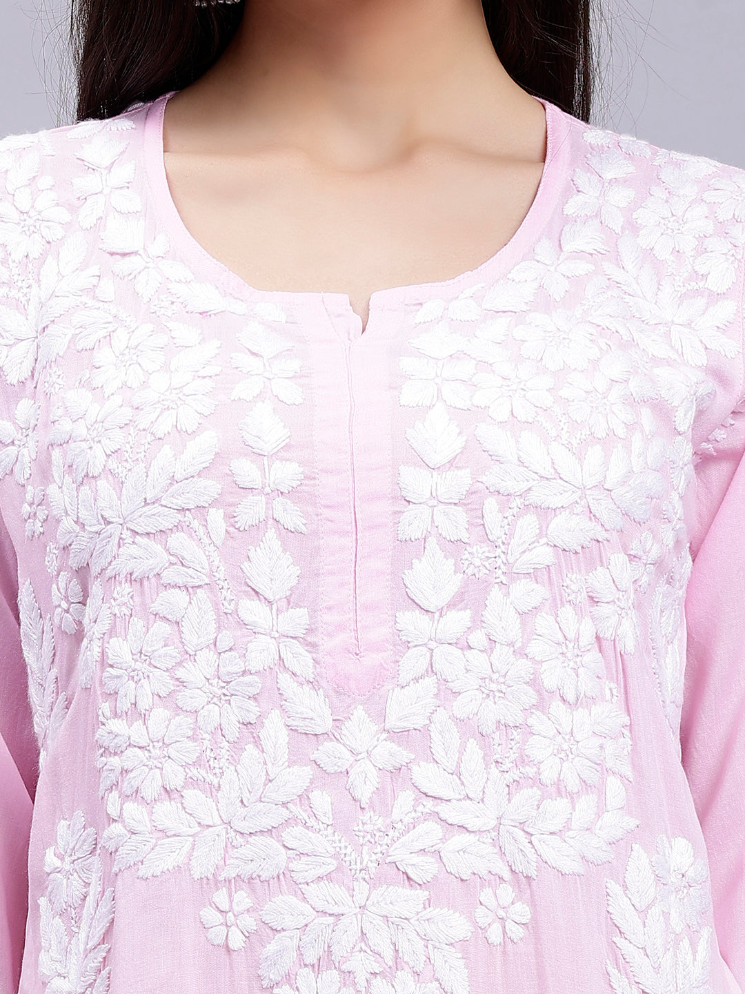 Pink Modal Handwoven Chikankari Kurti