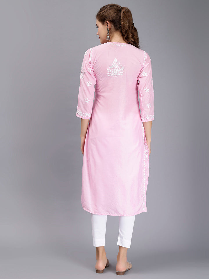 Pink Muslin Handwoven Chikankari Kurti