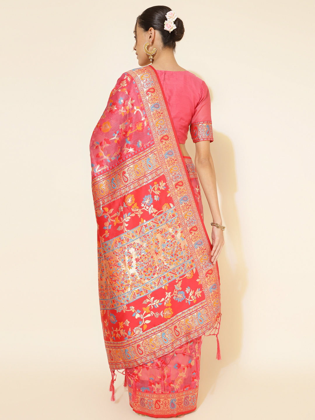 Pink Pashmina Woven Design Chanderi Silk Festive Saree