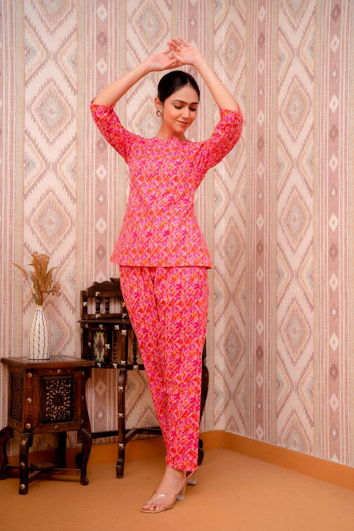 Pink-Printed-Long-A-line-Cotton-Night-Suit