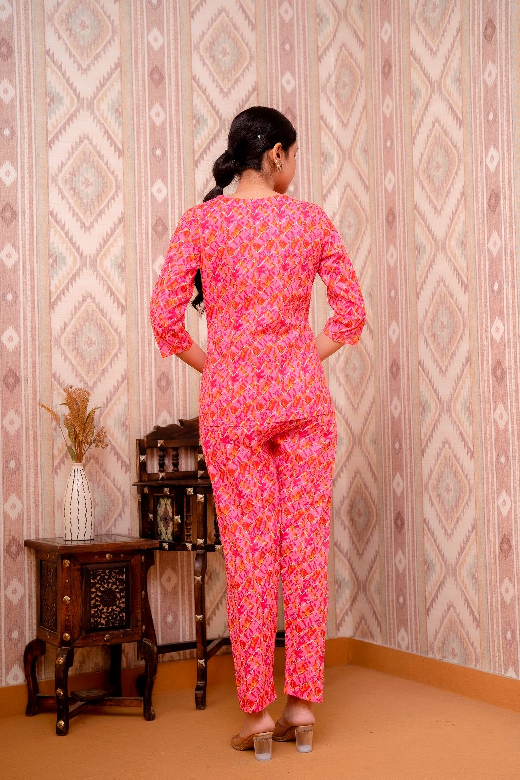 Pink-Printed-Long-A-line-Cotton-Night-Suit