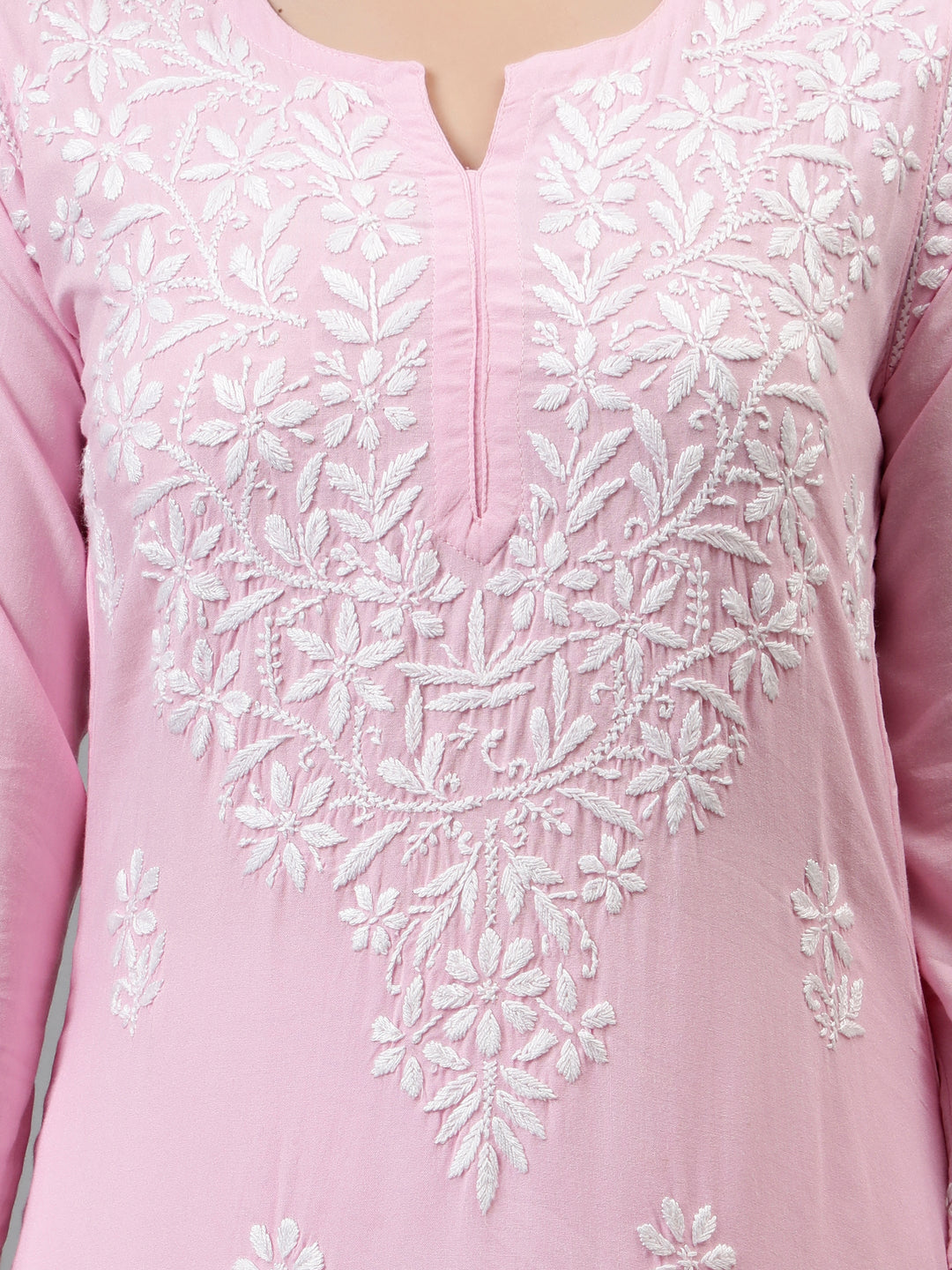 Pink-Rayon-Hand-Embroidered-Lucknowi-Chikankari-Kurti