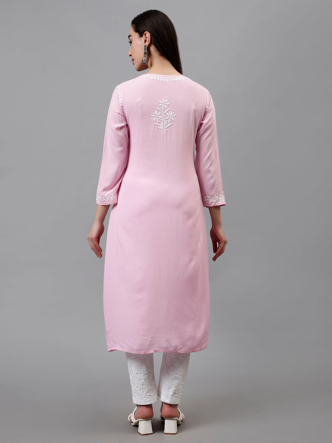 Pink-Rayon-Hand-Embroidered-Lucknowi-Chikankari-Kurti