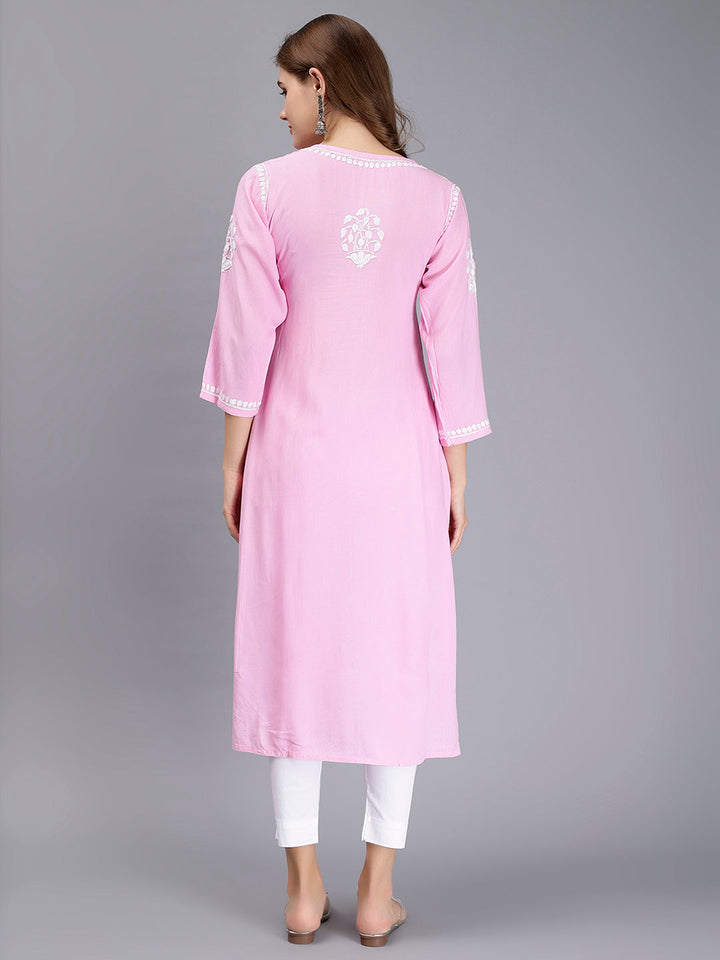 Pink Rayon Handwoven Chikankari Kurti