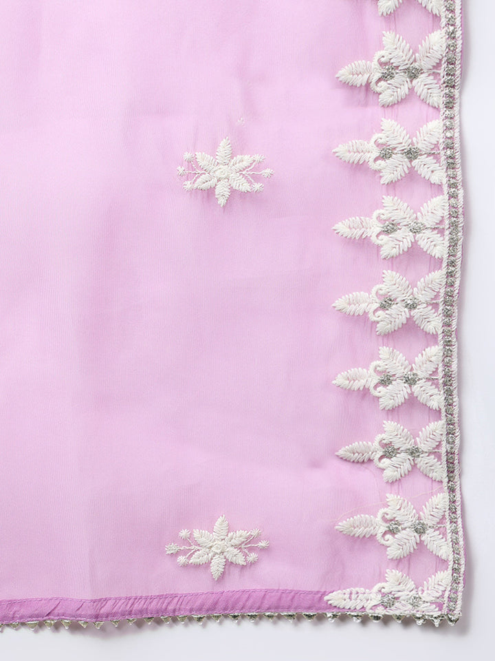 Pink Silk Blend Solid Embroidered Straight Kurta Trouser With Dupatta