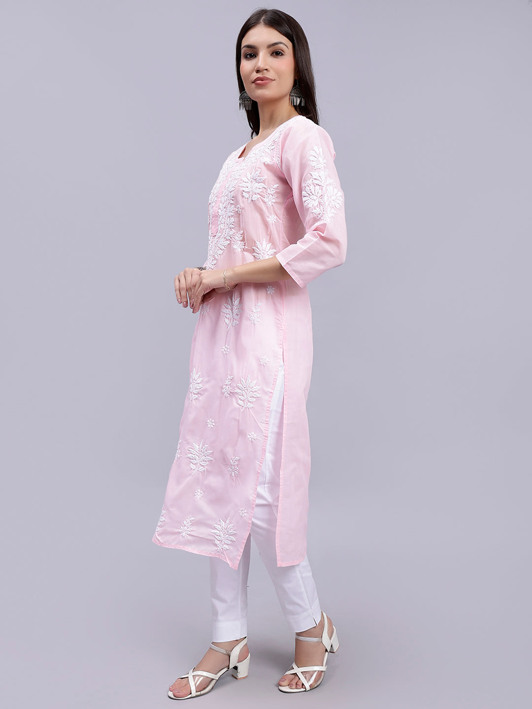 Pink Terivoil Cotton Handwoven Chikankari Kurti