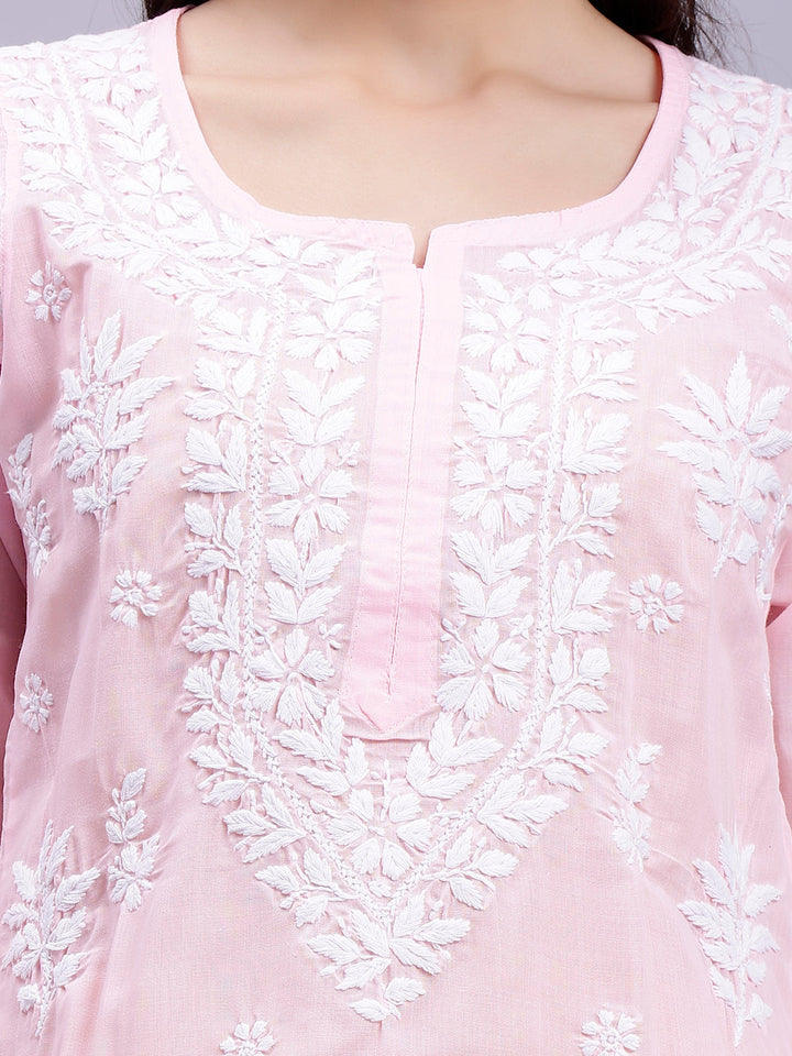 Pink Terivoil Cotton Handwoven Chikankari Kurti