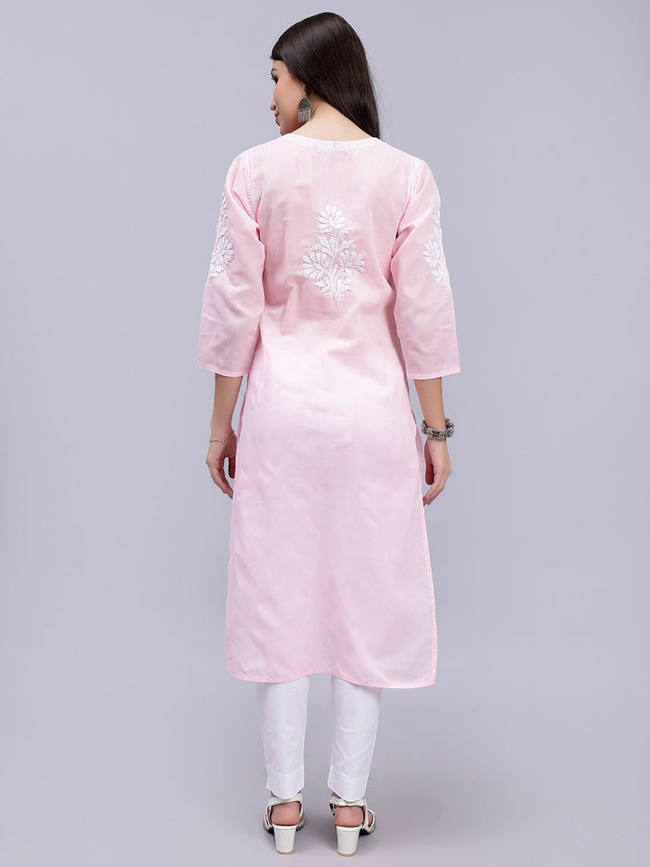 Pink Terivoil Cotton Handwoven Chikankari Kurti