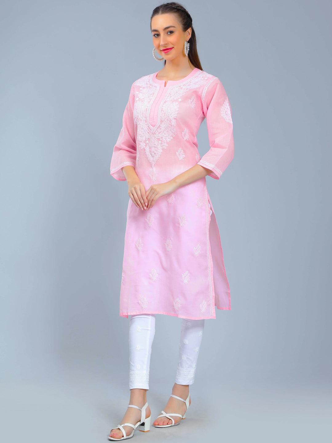 Pink-Terivoile-Cotton-Chikan-Straight-Kurta