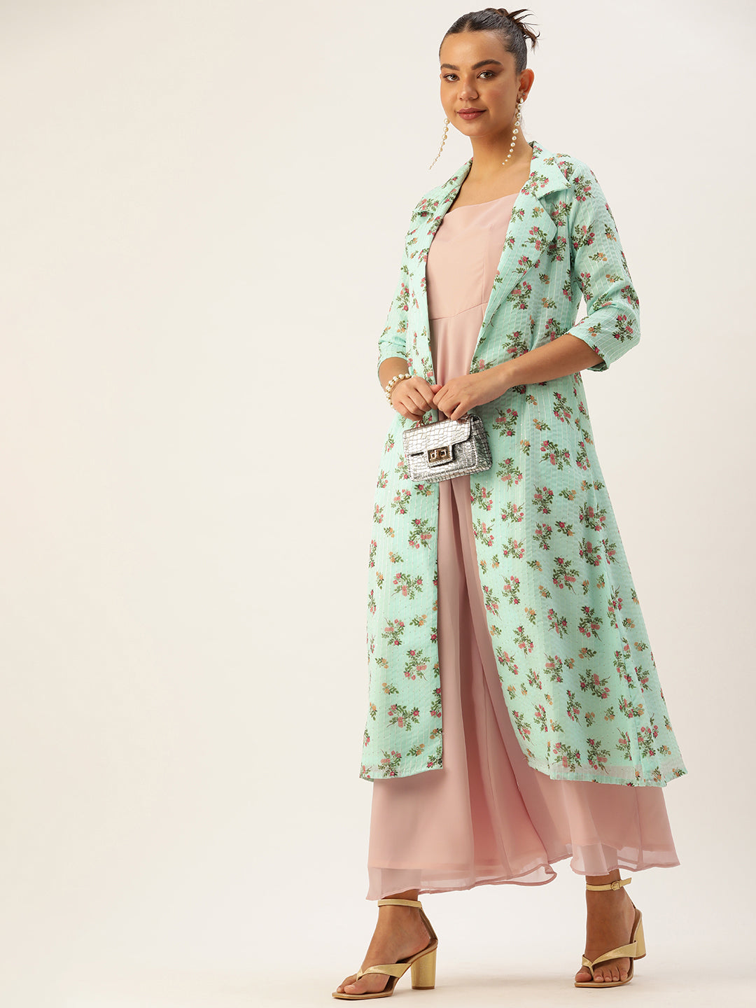 Pink & Green Georgette Digital Printed Jumpsuit