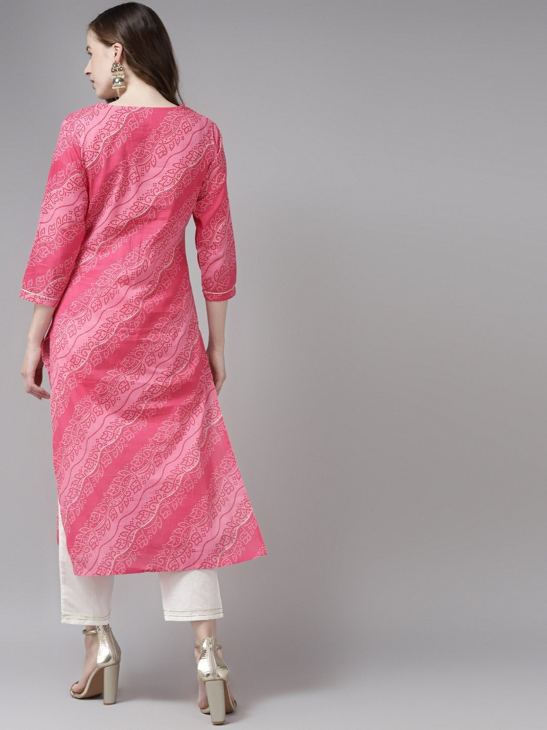 Pink & Offwhite Bhandhej Printed Kurta Set