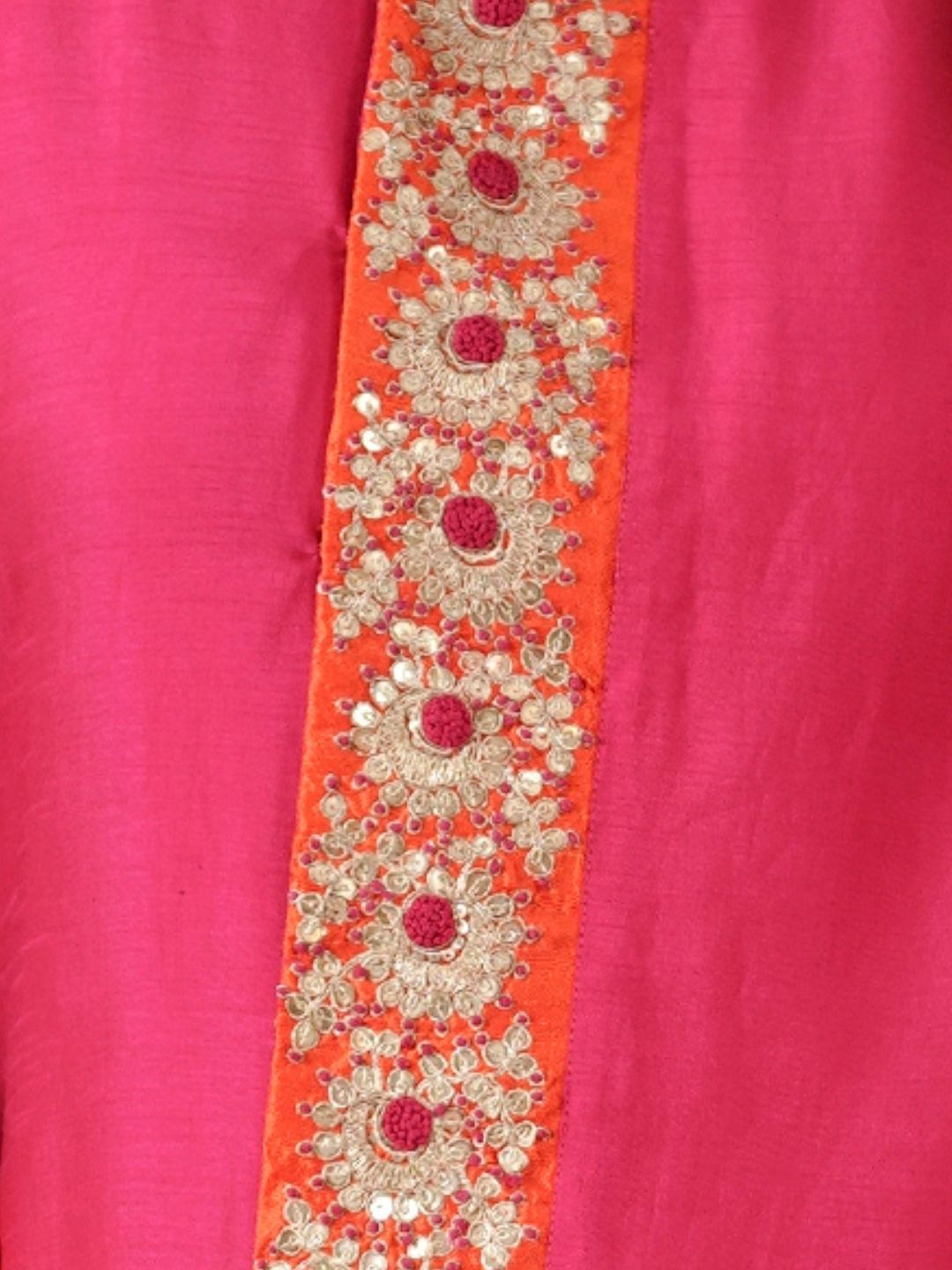 Pink & Orange Chinon Zardozi Garara Suit Set