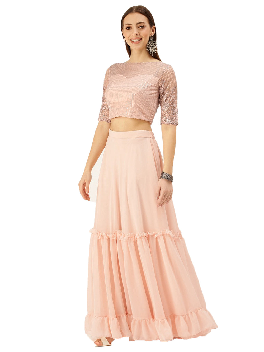 Pink-&-Peach-Embroidered-Crop-Top-&-Skirt