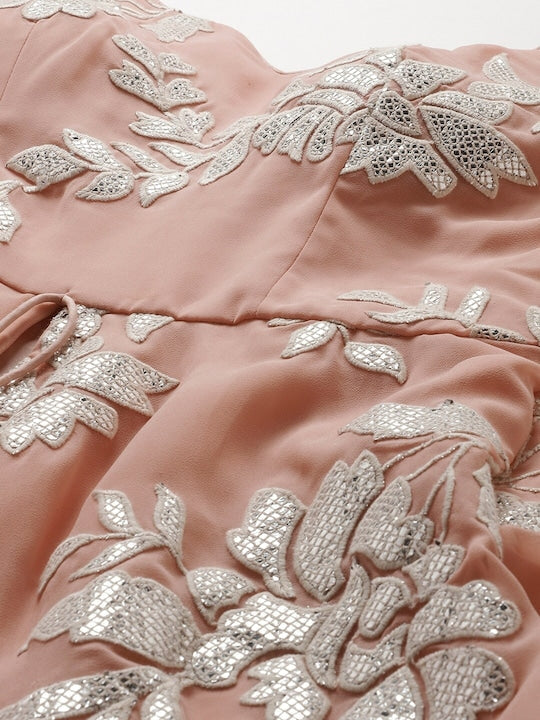 Pink & White Embroidered Georgette Sharara Set