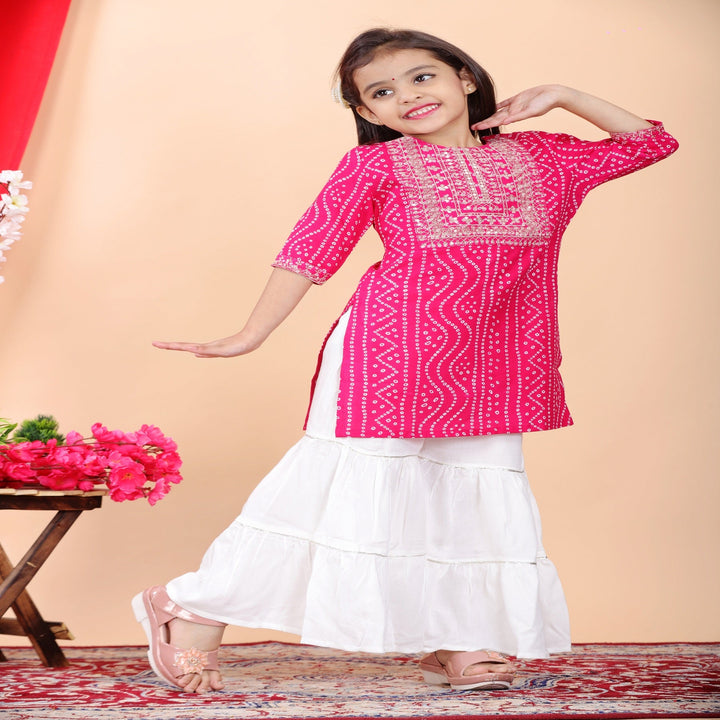 Pink & White Rayon Embroiderd Sharara Set