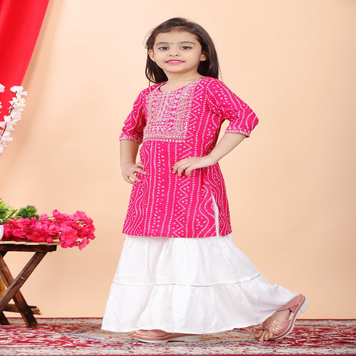 Pink & White Rayon Embroiderd Sharara Set