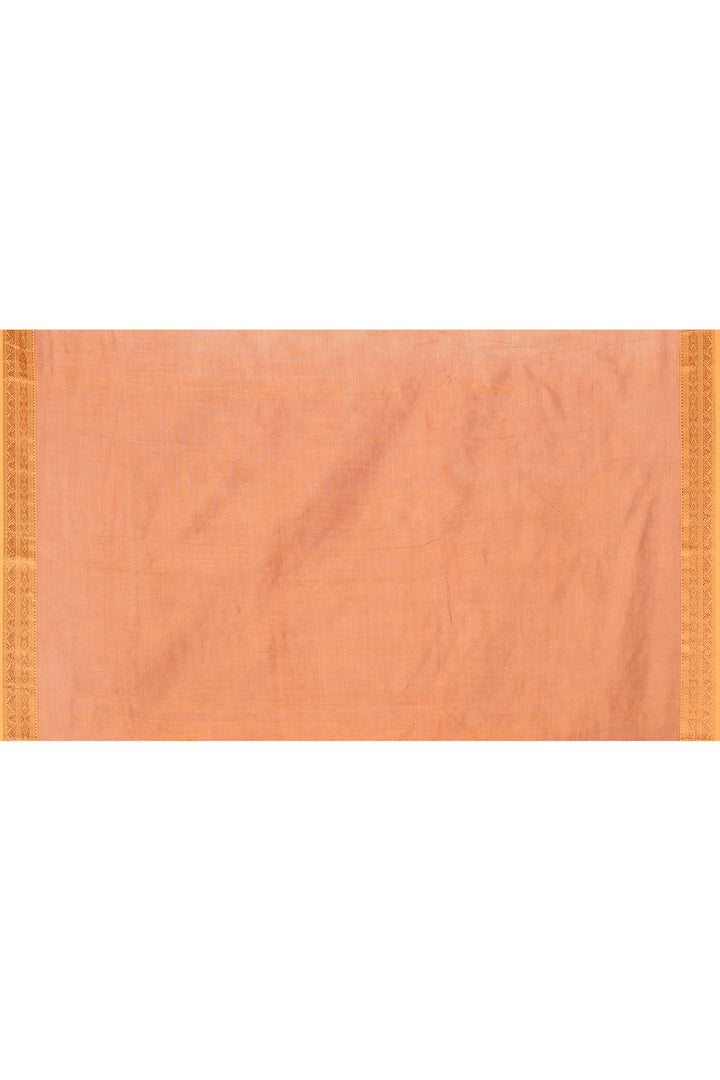 Pink & Yellow Maheshwari Silk Saree With Golden Stripes