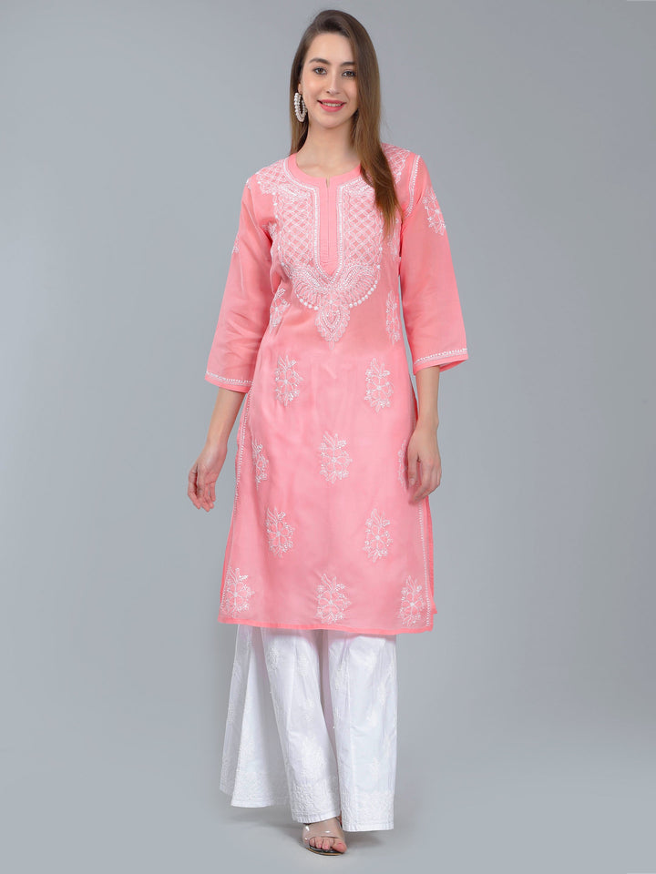 Pinkish-Peach-Terivoile-Cotton-Chikan-Kurta