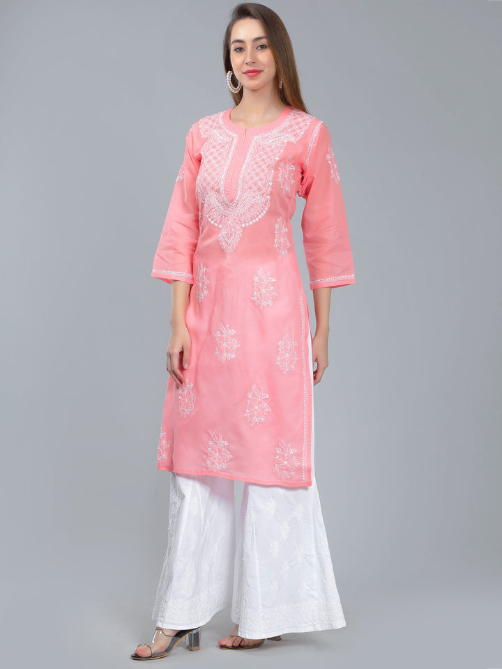 Pinkish-Peach-Terivoile-Cotton-Chikan-Kurta