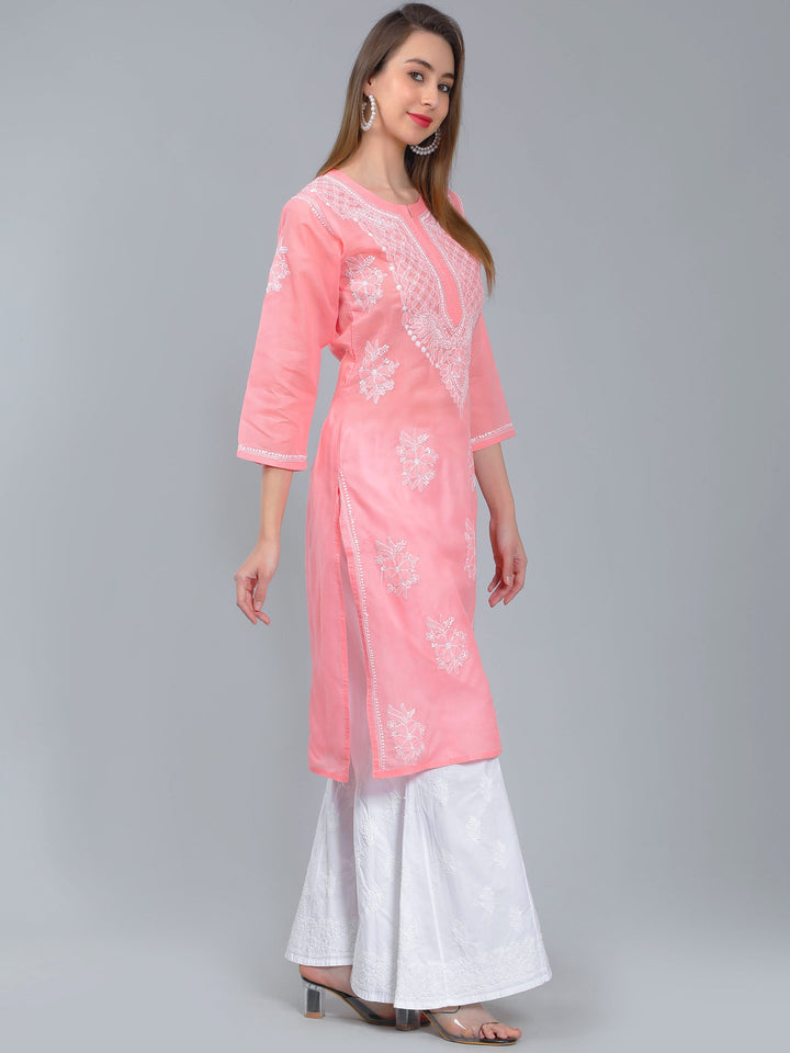 Pinkish-Peach-Terivoile-Cotton-Chikan-Kurta