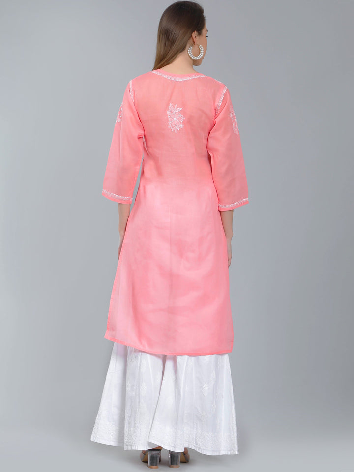 Pinkish-Peach-Terivoile-Cotton-Chikan-Kurta