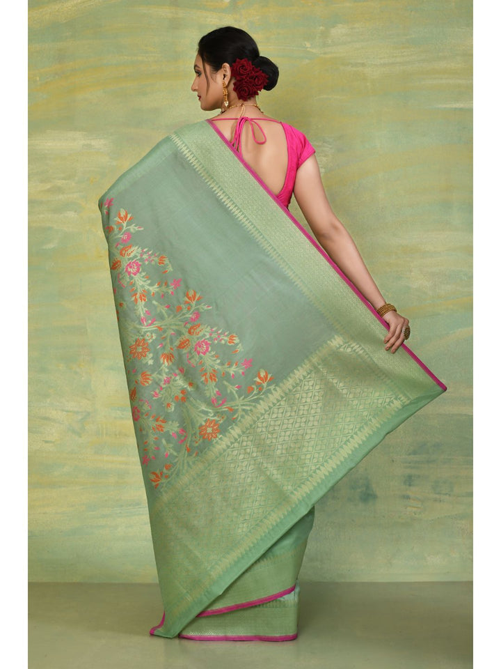 Pista Green & Pink Soft Silk Banarasi Saree