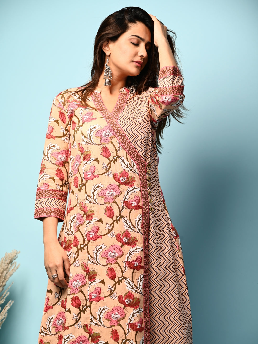 Poppy Peach Wrap Kurta Pant Set