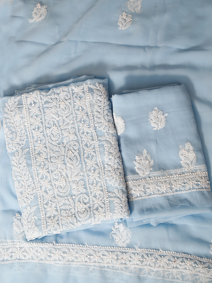 Powder Blue Chikankari Unstitched Dress Material