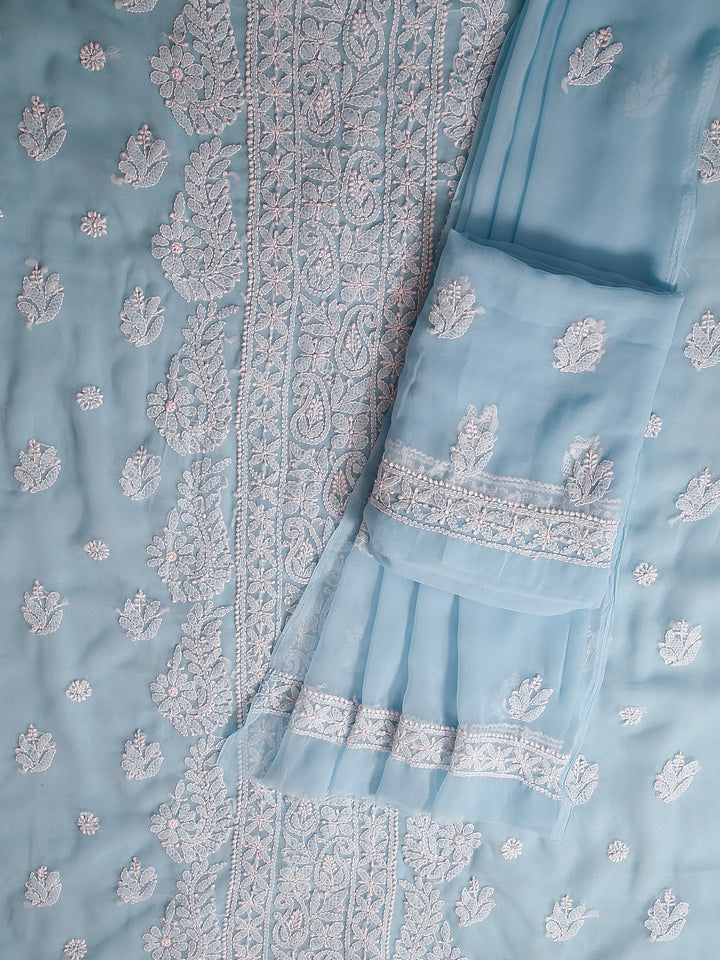 Powder Blue Chikankari Unstitched Dress Material