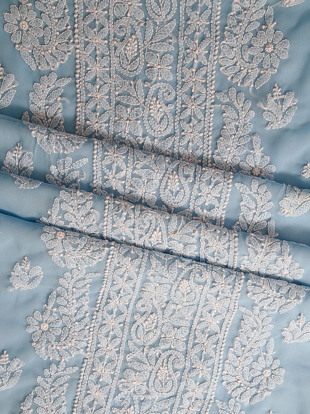 Powder Blue Chikankari Unstitched Dress Material