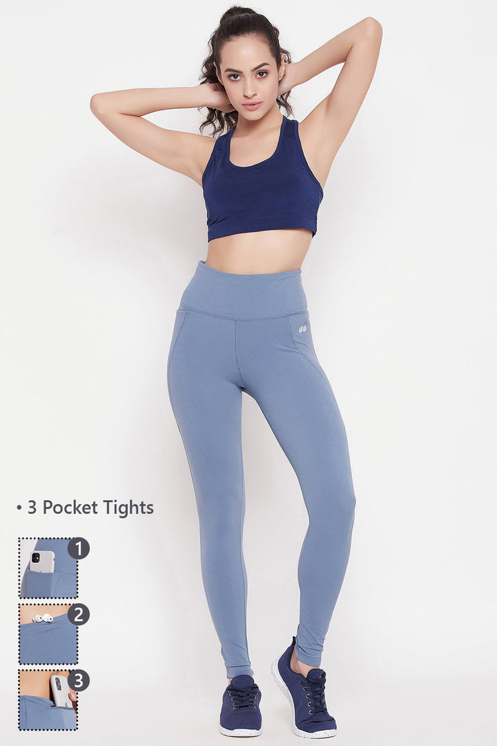 Powder Blue High-Rise Ankle-Length 3 Pocket Active Tights