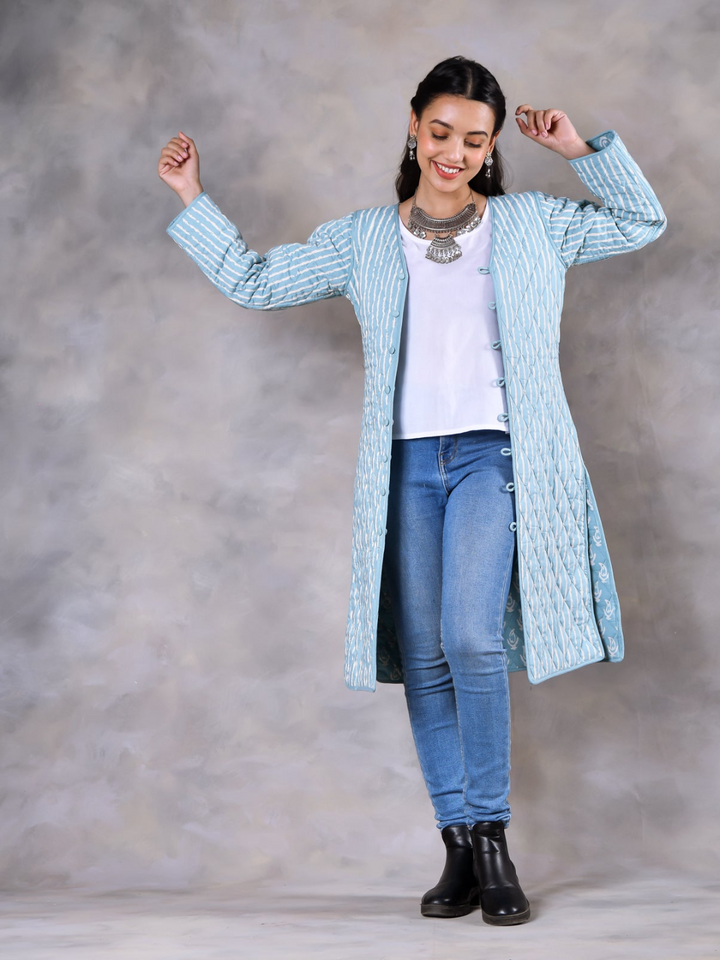 Powder Blue Reversible Quilted Jacket