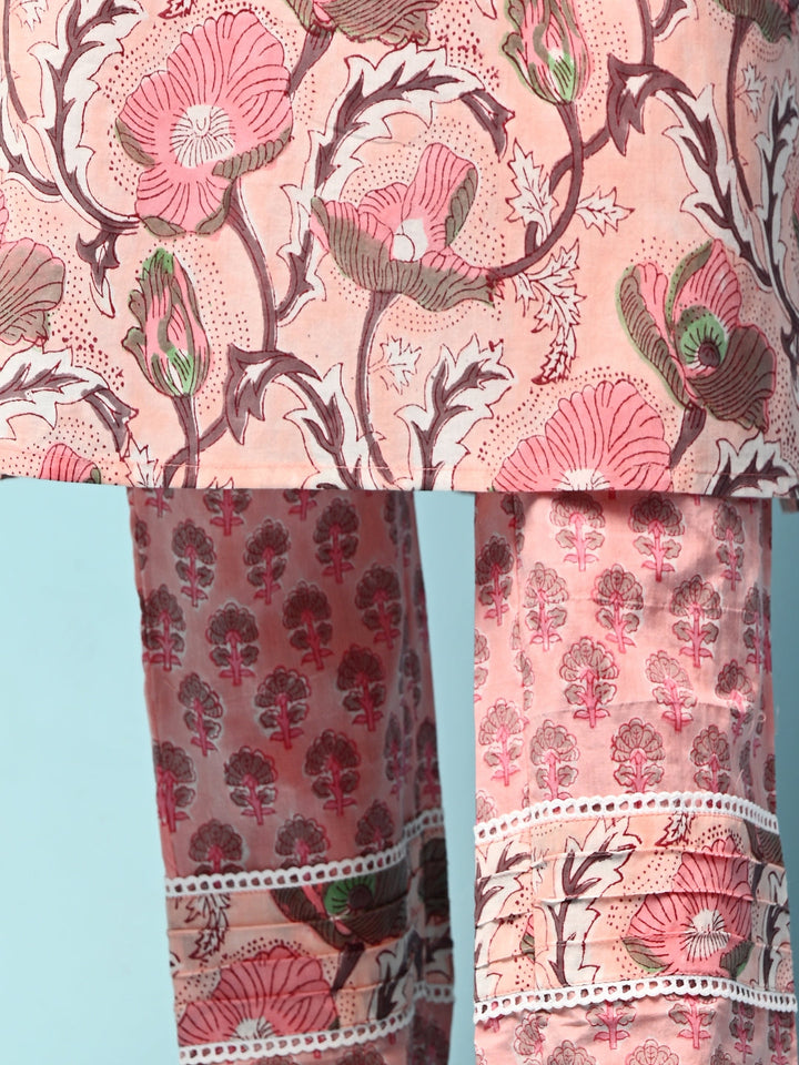 Powder Pink Floral Kurta Pant Set