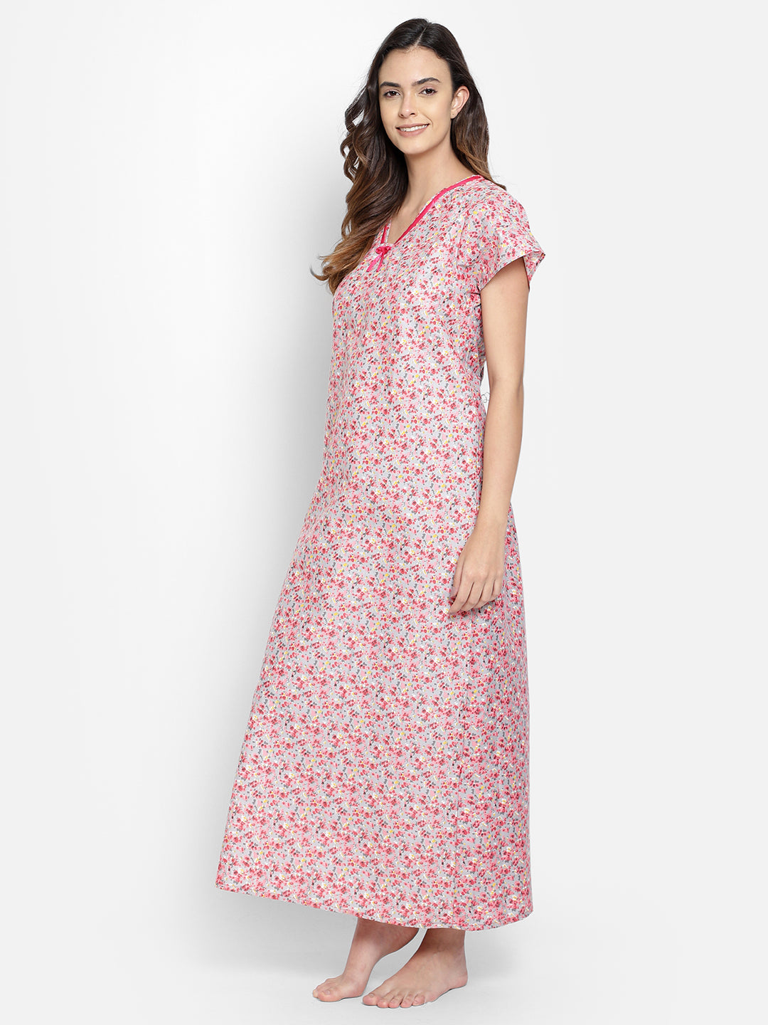 Print Me Pretty Long Nighty In Pink