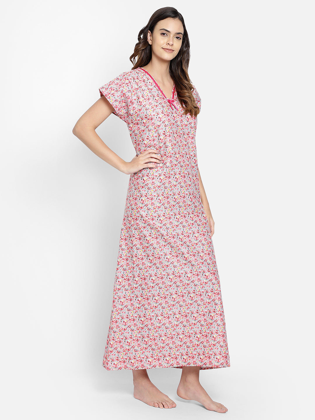 Print Me Pretty Long Nighty In Pink