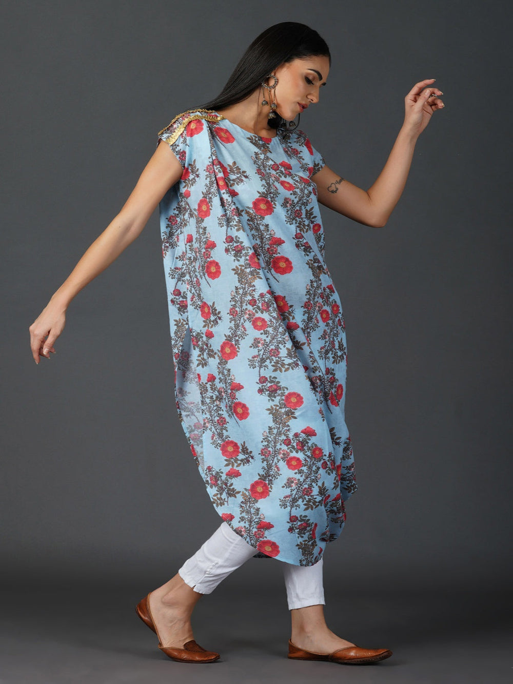 Printed-Assymetrical-Kurta-With-Gota-Detail