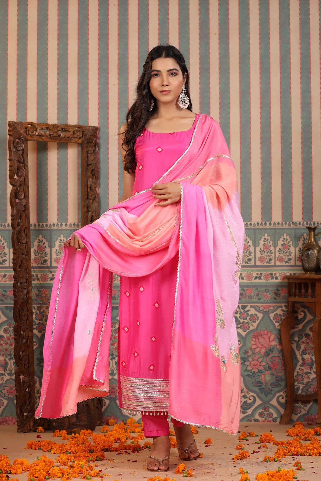 Prism Pink Gotapatti Silk Suit Set