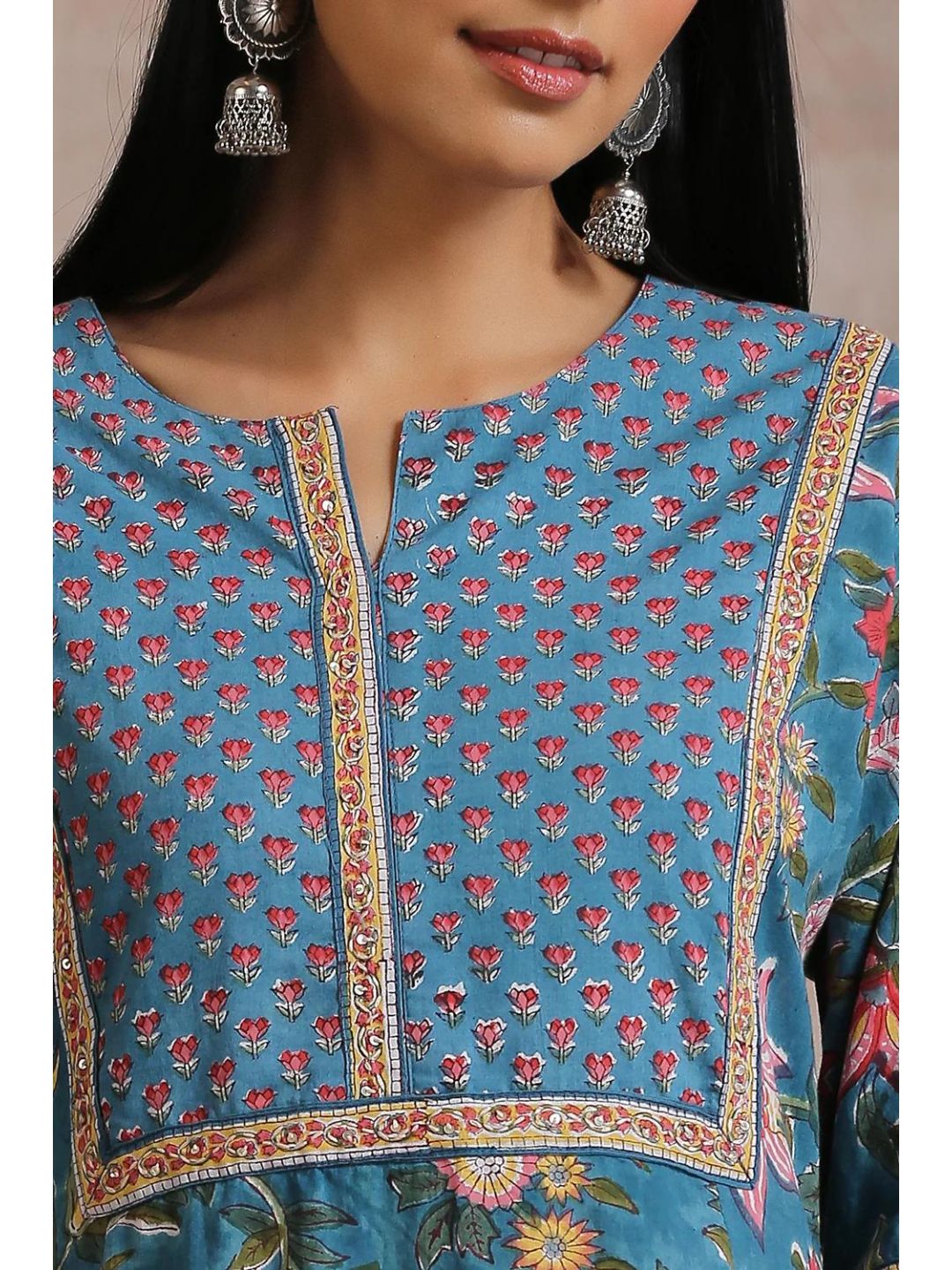 Prussian-Blue-Hand-Block-Print-A-Line-Kurta