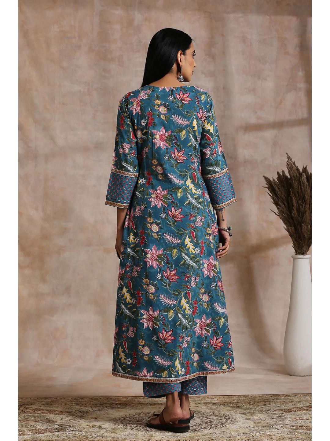 Prussian-Blue-Hand-Block-Print-A-Line-Kurta