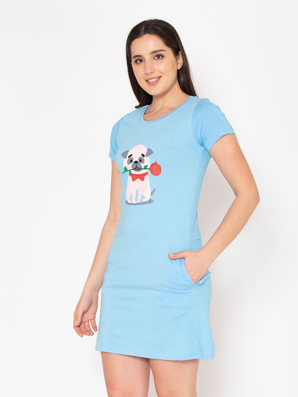 Pug-Print-Short-Night-Dress-In-Powder-Blue
