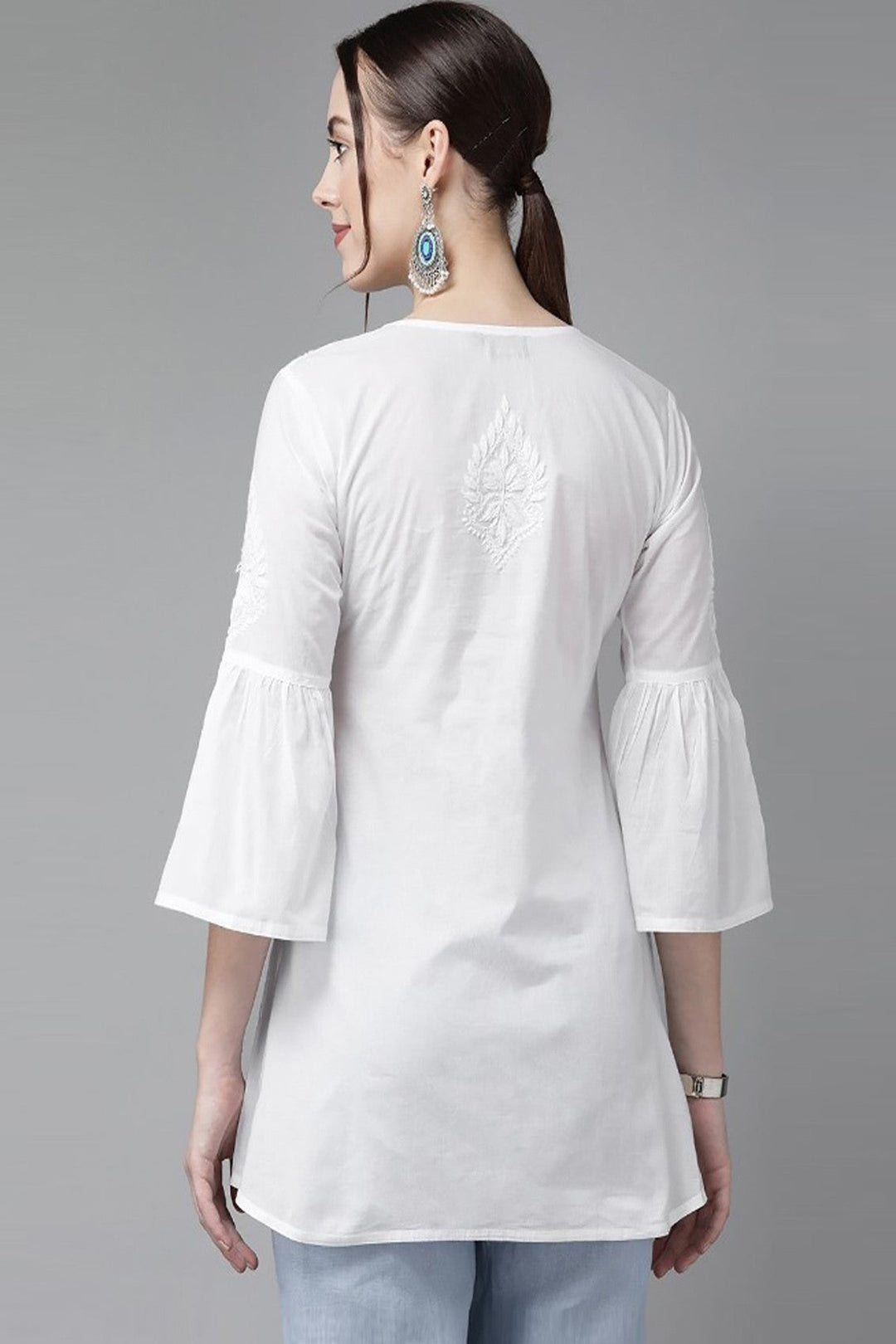 Pure White Cotton Angrakha Yoke Tunic Top