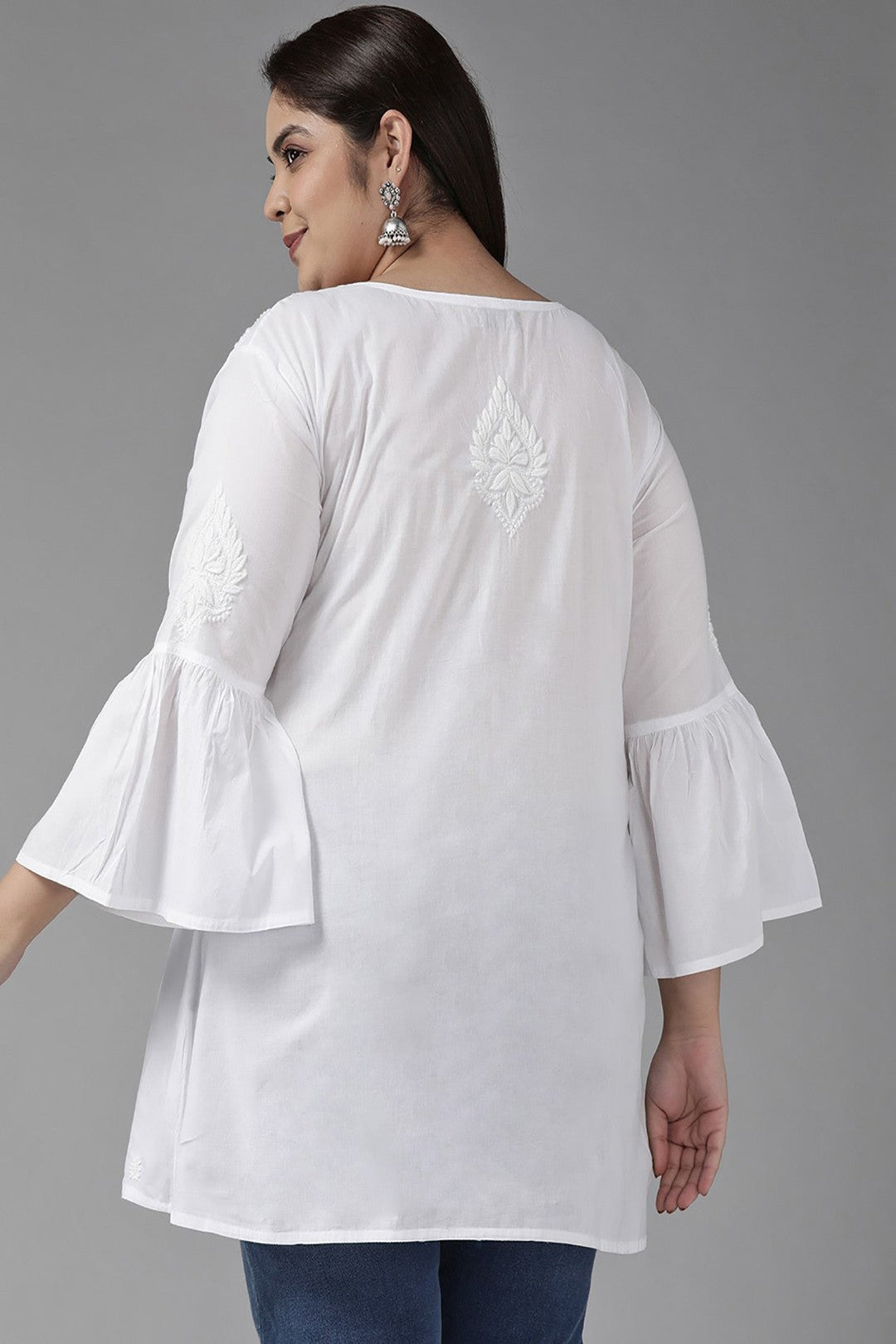Pure White Cotton Angrakha Yoke Tunic Top