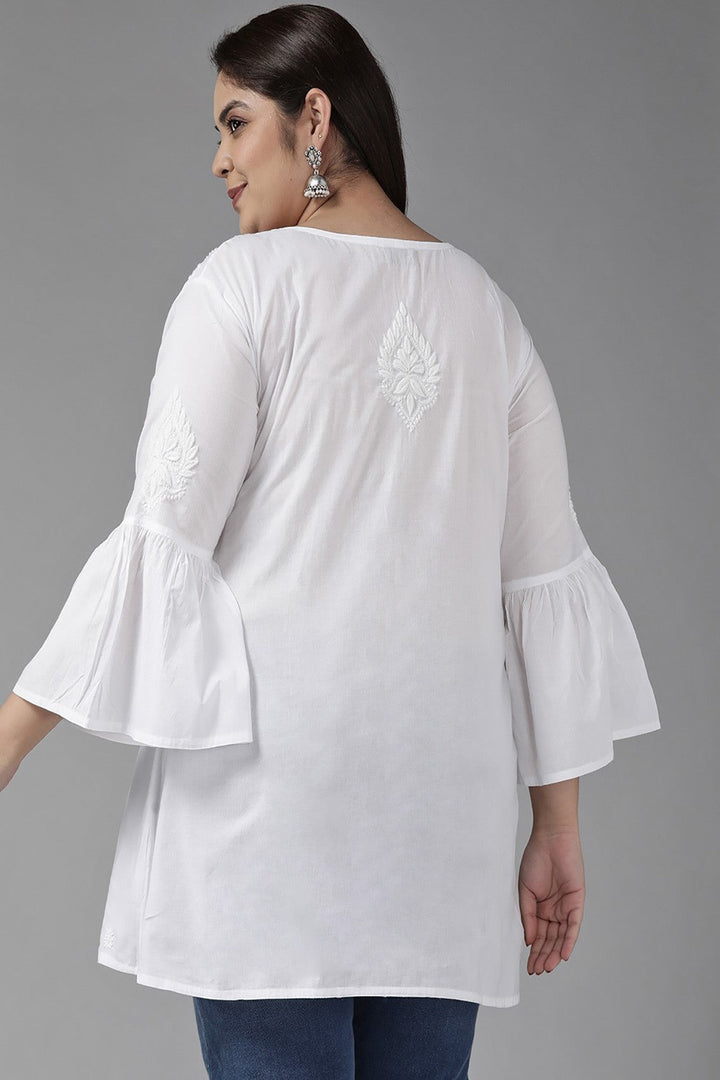 Pure White Cotton Angrakha Yoke Tunic Top