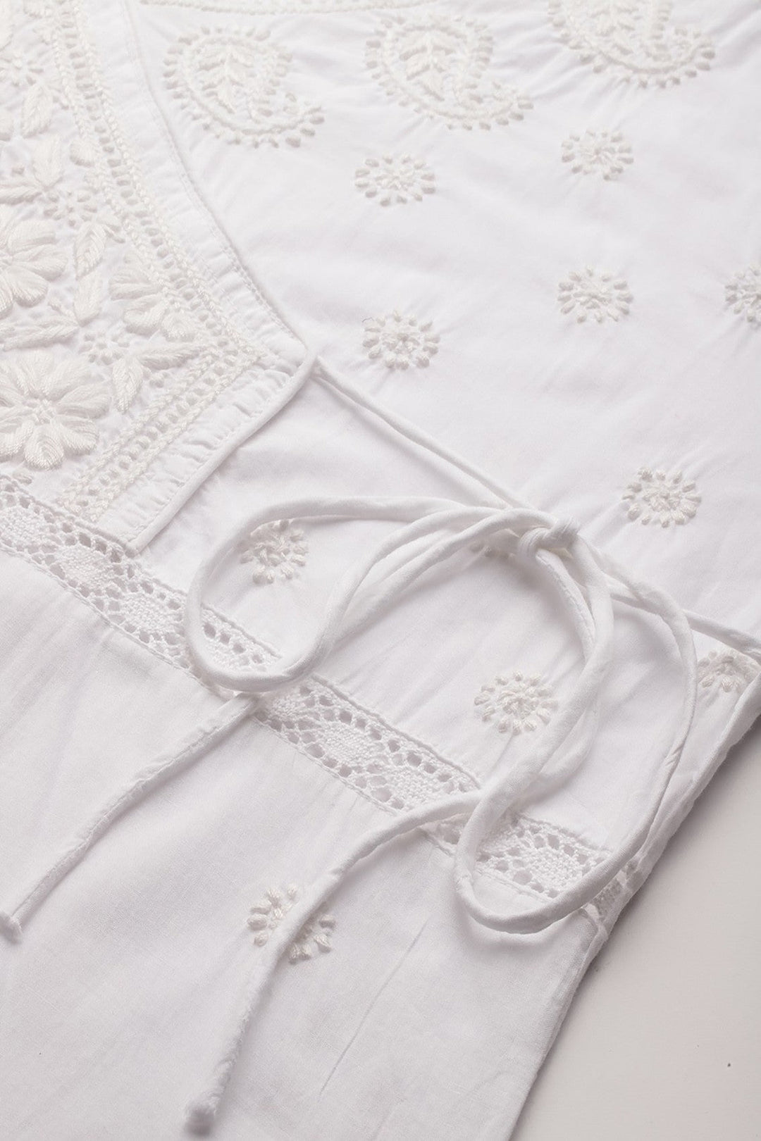 Pure White Cotton Angrakha Yoke Tunic Top