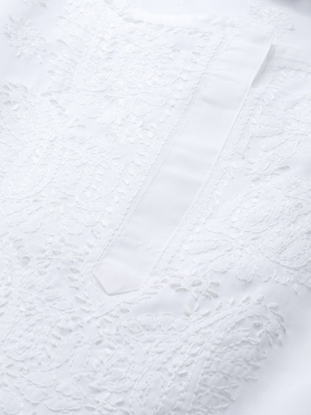 Pure White Cotton Woven Straight Chikan Kurta