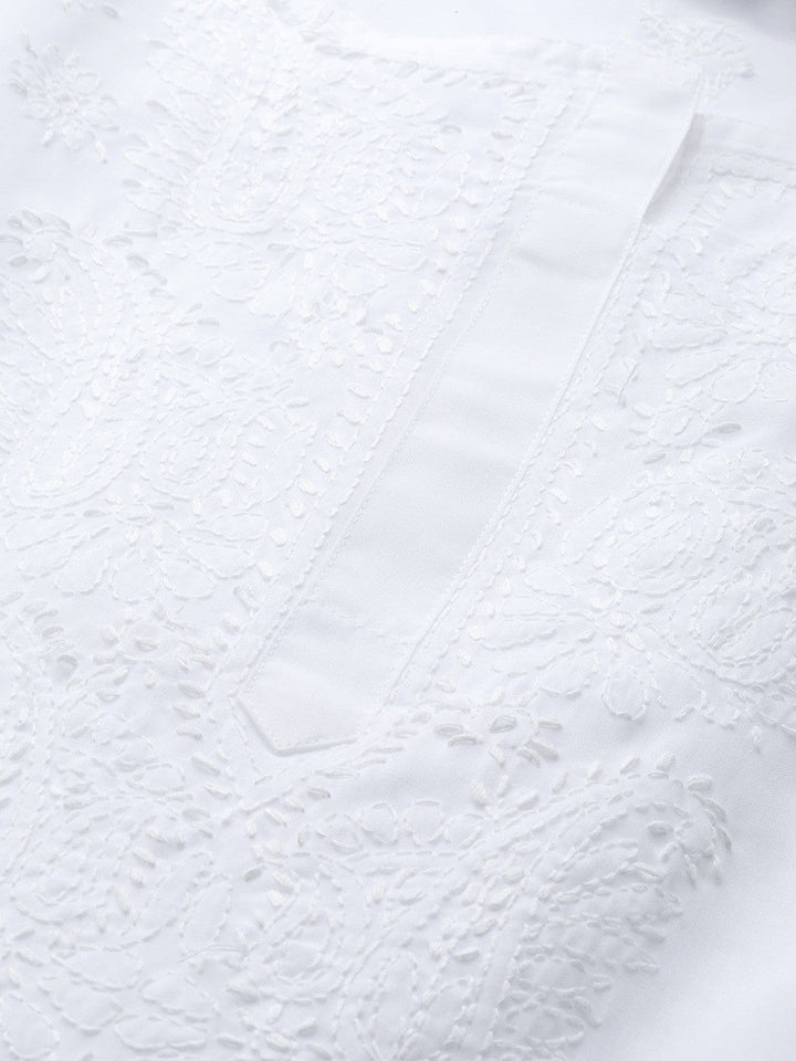 Pure White Cotton Woven Straight Chikan Kurta