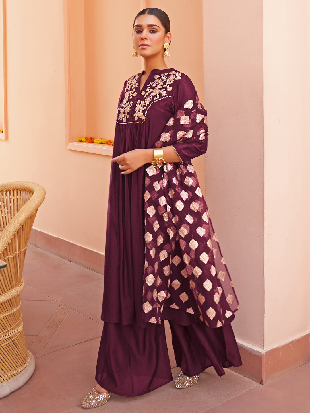 ZERESOUQ-Purple-Chanderi-Yoke-Embellished-3-Piece-Kurta-Set