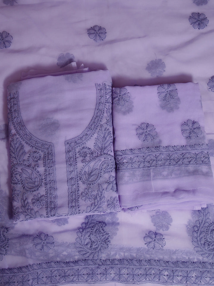 Purple Chikankari Unstitched Dress Material