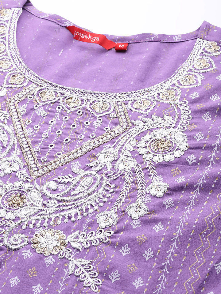Purple Cotton Long Kalidar 3-Piece Kurta Set